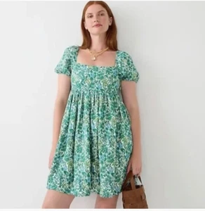 J. Crew Valletta Paisley grün blau Blumen Babydoll Empire-Taille Minikleid 14 - Bild 1 von 7