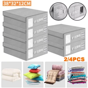 2/4PCS Foldable Bed Sheet Storage Box Bedding Blankets Clothes Grey Organiser - Picture 1 of 14