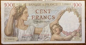 FRANCE TRES BEAU BILLET DE 100 FRANCS SULLY DU 17-4-1941 (BILL 159) - Picture 1 of 3