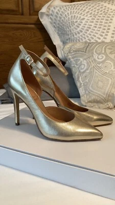 Halston Heritage Margo Half d'Orsay Gold Leather Stilettos 5.5 - EXCELLENT cond. - Image 1 of 4