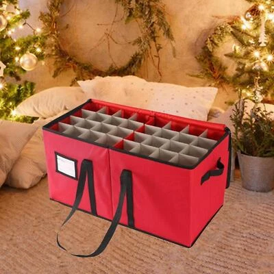 Christmas Ornament Storage Box Holiday Pouch Zipper Closure with PVC Window - Image 1 of 4