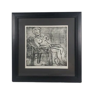 Gerahmter Künstler Proof Druck Nackte Akt Frau Faulenzen auf Stuhl Susan Miller 17x17 - Bild 1 von 7