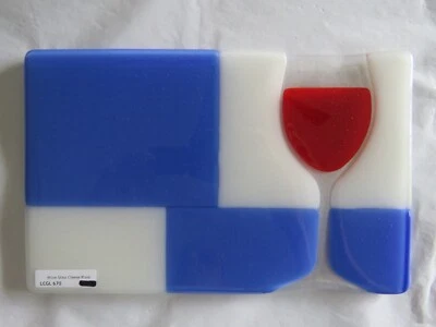 Modern Style Glass Cheese Plate/Tray--Red Wine--Blue & White--7 in. x 11 in. - Image 1 of 4