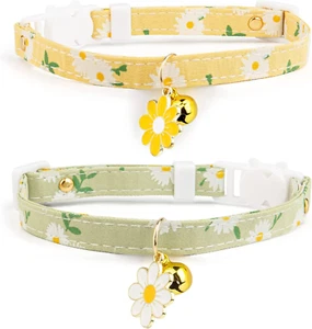 Floral Breakaway Cat Collar Set, Bell & Pendant, Girl Boy Kitten Collar - Picture 1 of 7
