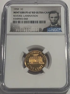 1959 NGC PF67 Red Ultra Cameo Proof Mint Error Rev Lamination Lincoln Penny RD - Picture 1 of 3