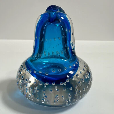 Vintage Hand Blown Glass Pear Paperweight Cobalt Blue Controlled Bubbles - Image 1 of 4