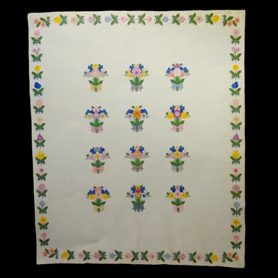 Flower Bouquet Applique Quilt Pattern - 75x90 vtg 1990s Floral Retro 1930s Style - Image 1 of 3