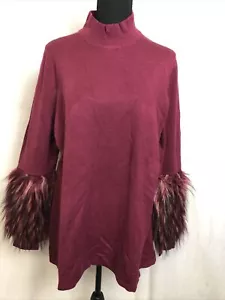 Alfani Womens Plum Mock Turtleneck Sweater w/ Faux Fur Sleeves Size XL NWT - Picture 1 of 2