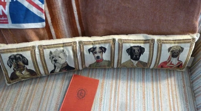 2 EMBROIDERED DOG PILLOWS  Dog Portraits Framed "Famous" Dogs 35" Lumbar pillow - Image 1 of 4