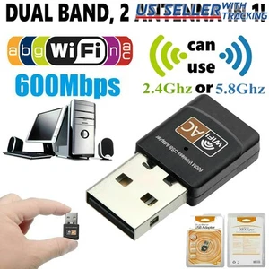 Mini Dual Band 600Mbps USB WiFi Wireless Adapter Network Card 2.4/5GHz 802.11ac - Picture 1 of 10
