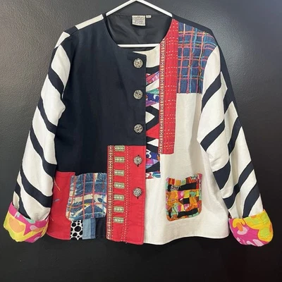 Chaqueta de perejil y salvia para mujer XL colorida manga larga botones retazos *Ver descripción* Foto 1 de 4