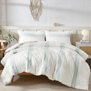 Boho Comforter Set Queen,Tufted White Bedding Set 3 Pieces Fluffy Farmhouse C... - Picture 1 of 8