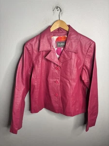 Wilsons giacca di pelle donna rosa medio con bottoni stile retrò foderato capospalla - Foto 1 di 6