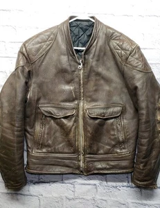 Vintage Annex Brown Leather Moto Cafe Racer Jacket Talon Zip Heavy L/XL RARE - Bild 1 von 24