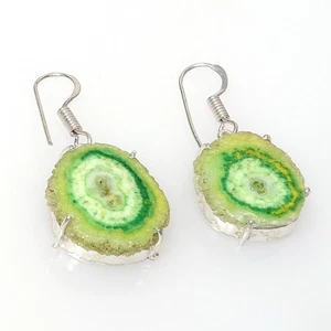 Lemon Green Solar Quartz Gemstone Beautiful Silver Plated Earring 1.5 q837 - Picture 1 of 4