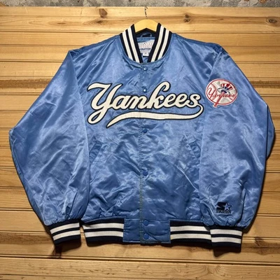 Vintage 90s New York Yankees MLB Baseball Embroidered Satin Bomber Jacket Medium - Image 1 of 4