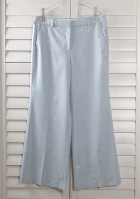 J.CREW $158 Carolina Flare Dress Pants in Blue Stretch Linen Blend Size 14 - Image 1 of 4