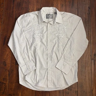 Y2K Skater Bruno New York Striped Embroidered White L Button Up Dress Shirt - Image 1 of 4