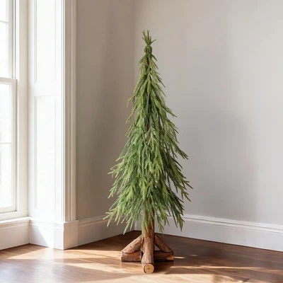 100% PE Weihnachtsbaum Künstlich Tannenbaum mit echtem Holzstam Kunstbaum 90 cm - Bild 1 von 4