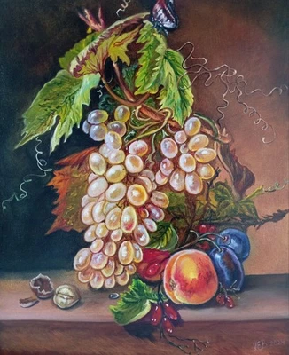 Bodegón flamenco pintura al óleo original sobre lienzo estirado de colección 20x16 pulgadas Foto 1 de 4