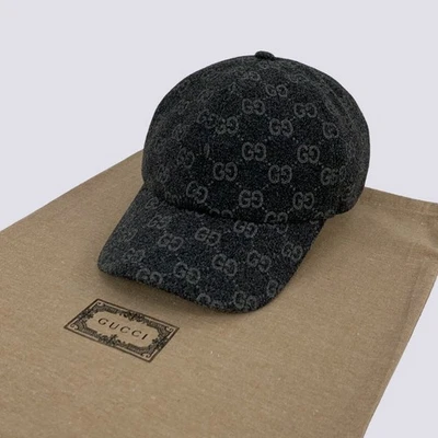 Gucci GG Monograma Lana Sarga Franela Gorra de Béisbol Sombrero Gris Talla M Foto 1 de 4