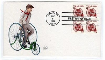 #2126 Tricycle 6c Transportation 1985 FDC - Freda Dickie Weaver Hand-painted - Image 1 of 2