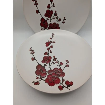 Juego de 2 Platos Decorativos 8 en Diseño Floral Rojo Asiático Flor Rama Plato Foto 1 de 3
