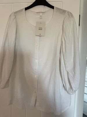 H&M White Linen Blouse Size Large New With Tags - Image 1 of 3