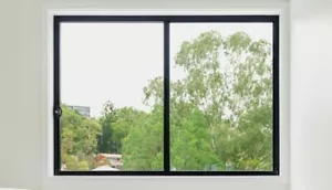 ALUMINIUM WINDOW, WITH FLY SCREEN, 2410 x 1200H,R-L, BLACK,NEW, IN STOCK - Picture 1 of 1