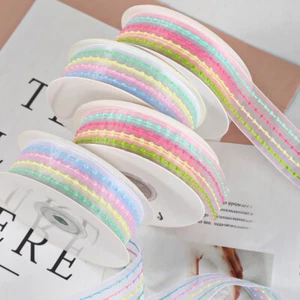 9M Rainbow Striped Mesh Ribbon Gauze Trim Webbing for DIY Bouquet Gift Wrap Bow - Picture 1 of 9