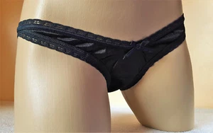 Bragas de nailon negras sedosas vintage tiro bajo tanga bragas Reino Unido 34-38" caderas - Imagen 1 de 8