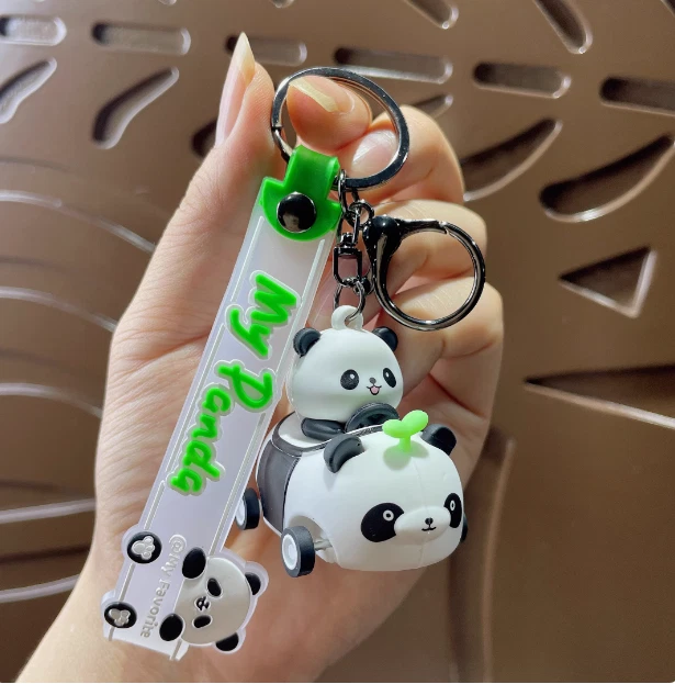 New  Panda car 3D PVC Bags Hanger Pendant Keychains Key Rings - Image 1 of 1