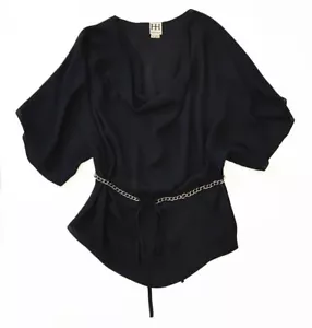 $264 HAUTE HIPPIE Black Draped Silk Chain Tie Belt TOP * M ~ EUC - Picture 1 of 6