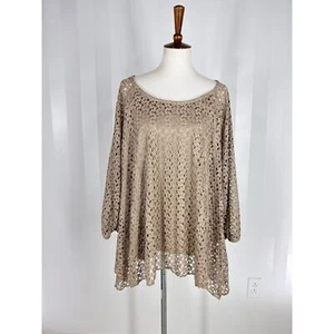 NEW DIRECTIONS Women’s Tan Embroidered Overlay Blouse Sz 3X - Picture 1 of 8