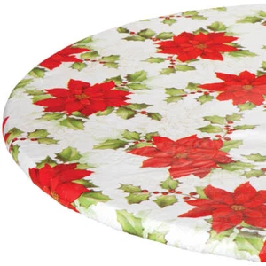 Poinsettia Elasticized Vinyl Table Cover by Chef's Pride - Picture 1 of 7
