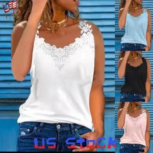 Womens Lace Floral V Neck Vest Ladies Summer Sleeneless T-Shirt Cami Tank Tops - Picture 1 of 26