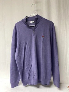 Rare Logo CHARLES TYRWHITT Jumper Mens L Purple 100% Merino Wool 1/4 Zip Knit - Picture 1 of 7