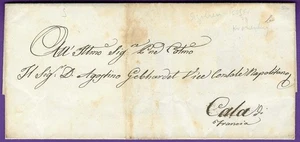 1847 FLS Mail, TUNISIA to CALAIS, "REGGENZA DI TUNISI/AGENZIA/SANITARIA..." Oval - Picture 1 of 3