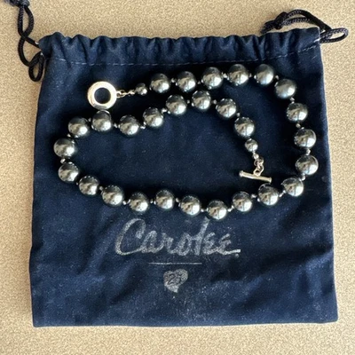 Vintage Signed Carolee Chunky Faux Gray Pearl Beaded Choker Necklace w/orig. bag - Image 1 of 4