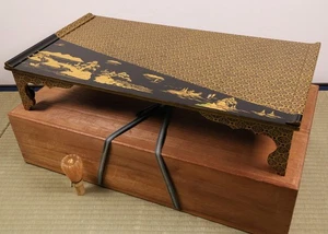 Japanese Lacquer Wood Table 25.29inch Calligraphy Desk Gold Landscape & Floral - Picture 1 of 23