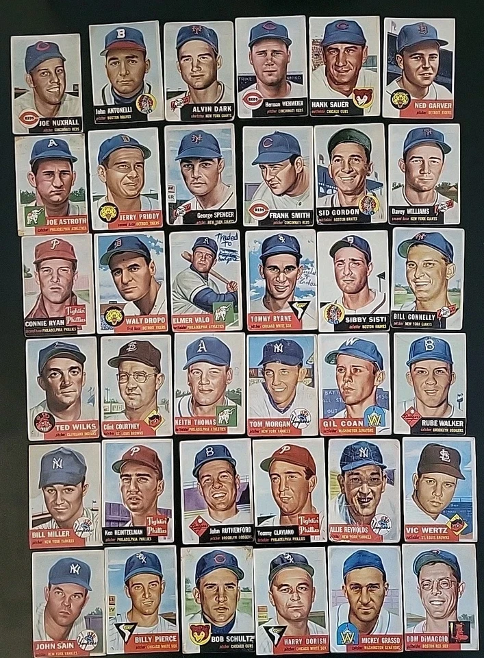 Lote de béisbol 1953 Topps - 36 tarjetas diferentes - con John Sain y Bob Miller Foto 1 de 4