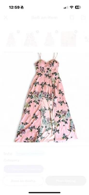 Розовый цветочный высоты низкого платье/комбинезон; женщин M, с подкладкой корсет, регулируемые ремни - Изображение 1 из 4