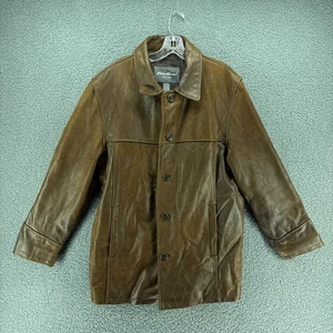 Eddie Bauer Leather Jacket Mens Medium Brown Vintage Looking Smart Casual Button - Picture 1 of 8