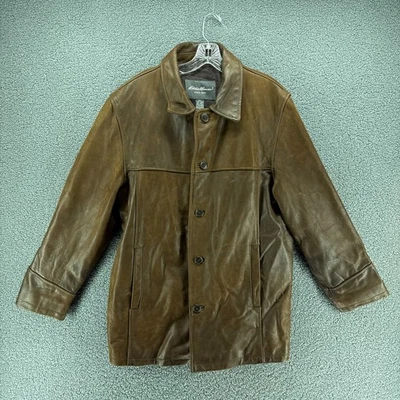Eddie Bauer Leather Jacket Mens Medium Brown Vintage Looking Smart Casual Button - Image 1 of 4