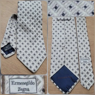 Gravata masculina Ermenegildo Zegna 3,75x58 seda feita na Itália geométrica clássica - Imagem 1 de 4