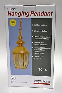 Indoor Outdoor Brass Hanging Pendant Light Fixture 3045 Uses 100-Watt Bulb NIB - Picture 1 of 5