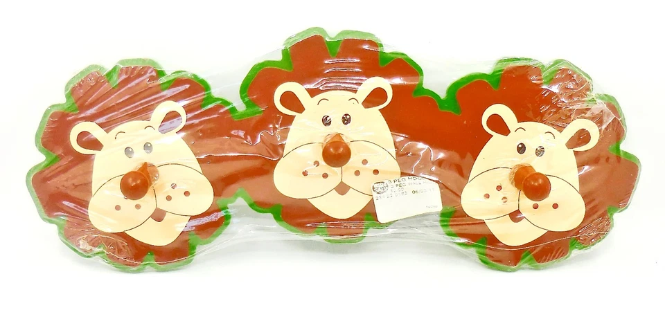 Ganchos de pared de león, 3 clavijas en 3 narices de león, madera, marrón/verde, 14"x5"x2" Foto 1 de 2