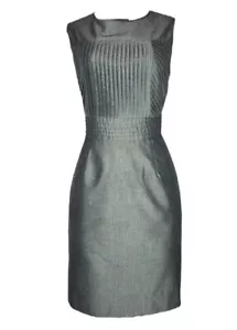 Abito tubino donna Tahari Arthur S Levine acetato 4P grigio argento dettaglio plissettato - Foto 1 di 18