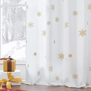 Winter Snowflake Curtains for Bedroom White Christmas Curtains Gold Embroidered  - Picture 1 of 9