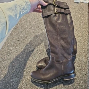 Franco Sarto L-Christoff Riding Boots Womens 7.5 Brown Leather Knee High Buckles - Picture 1 of 14